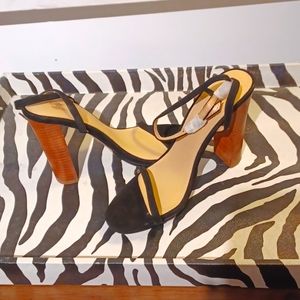 Sling Back Women's High Heels Upper Black Leather 7.5 M NWOT